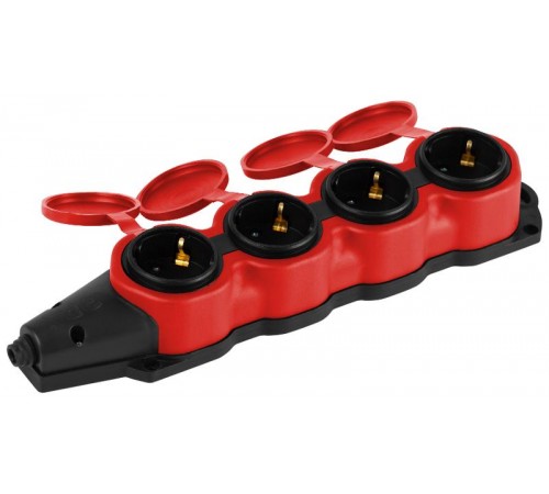 Колодка  KX-4e-RED-IP44 каучуковая с заземлением 4 розетки 16A IP44 красная  Б0068456  ЭРА