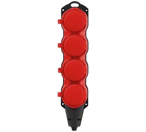 Колодка  KX-4e-RED-IP44 каучуковая с заземлением 4 розетки 16A IP44 красная  Б0068456  ЭРА