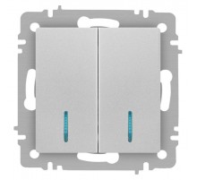 Выключатель Intro Accent 6-105-03 двойной с подсветкой, 10А-250В, IP20, СУ, AL/CU, алюминий  Б0063511  Intro