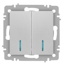 Выключатель Intro Accent 6-105-03 двойной с подсветкой, 10А-250В, IP20, СУ, AL/CU, алюминий  Б0063511  Intro