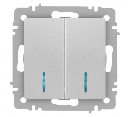 Выключатель Intro Accent 6-105-03 двойной с подсветкой, 10А-250В, IP20, СУ, AL/CU, алюминий  Б0063511  Intro