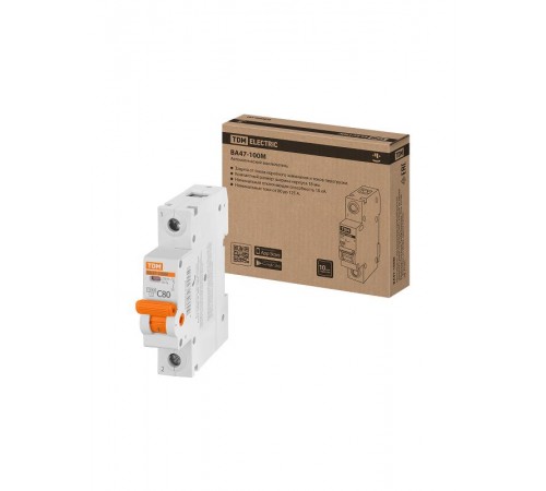 Выключатель автоматичесикй ВА47-100М 1Р 80А 10кА х-ка C  SQ0207-0100  TDM