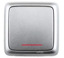 Выключатель открытой установки, одноклавишный, с индикацией, цвет серебро  ВА16-112-06  HEGEL