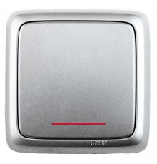 Выключатель открытой установки, одноклавишный, с индикацией, с изолирующей пластиной, цвет серебро  ВА16-114-06  HEGEL