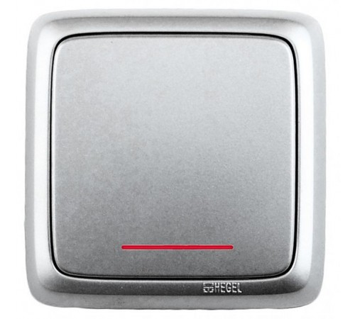 Выключатель открытой установки, одноклавишный, с индикацией, цвет серебро  ВА16-112-06  HEGEL