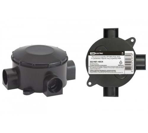 Коробка распределительная о/п D80х35мм, IP42, 3-х рожковая, черная, инд. штрихкод  SQ1401-4054  TDM