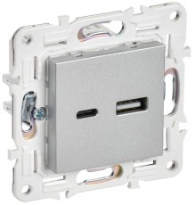 SKANDY Розетка USB A+C 18Вт SK-R13S серебряный   SK-U22-018-K23  IEK