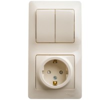 Glossa Бежевый Блок: Розетка с заземлением со шторками и 2-кл. Выключатель  GSL000274  SE