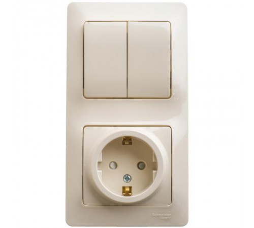 Glossa Бежевый Блок: Розетка с заземлением со шторками и 2-кл. Выключатель  GSL000274  SE