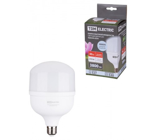 Лампа светодиодная T 40 Вт, 230 В, 4000 К, E27 (120x190 мм)  SQ0340-0354  TDM