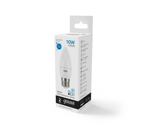 Лампа светодиодная Elementary Свеча 10W 750lm 6500K E27 LED 1/10/100  30230  Gauss