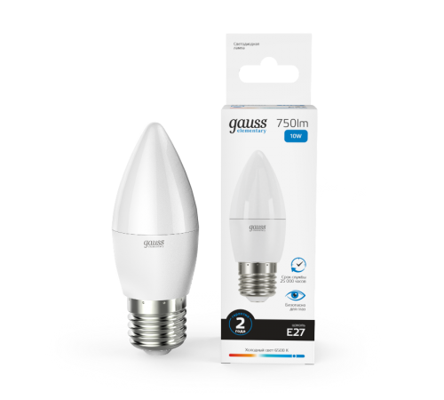 Лампа светодиодная Elementary Свеча 10W 750lm 6500K E27 LED 1/10/100  30230  Gauss
