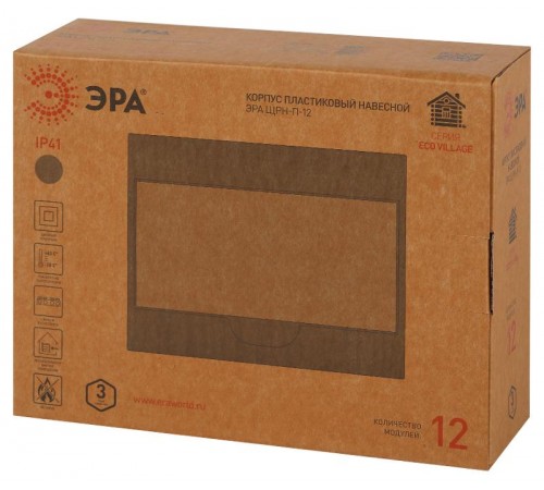 Корпус пластиковый навесной  ECO VILLAGE ЩРН-П-12 IP41 дуб   Б0055552  ЭРА