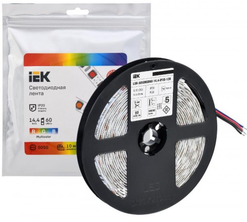 Лента светодиодная 5м LSR-5050RGB60-14,4-IP20-12В  LSR2-3-060-20-3-05  IEK