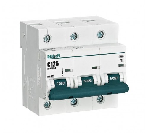 Выключатель автоматический трехполюсный ВА-201 3Р 125А характеристика С 10кА  13027DEK  DEKraft