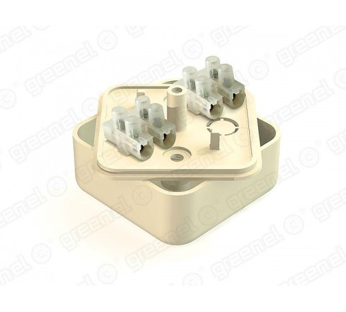 Коробка распределительная для о/п 50х50х20мм с клем. колодкой ЗВИ-3 (1,0-2,5мм2) 4 клеммы, IP40, СЛ. КОСТЬ  GE41206-02  GREENEL