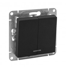 Механизм выключателя, двухклавишный, с подсветкой, чёрный Эпика EKF  UP1-SWB-24  EKF