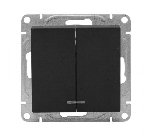 Механизм выключателя, двухклавишный, с подсветкой, чёрный Эпика EKF  UP1-SWB-24  EKF