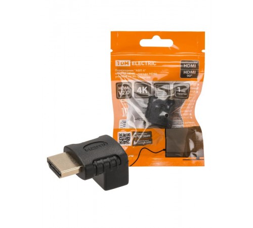 Переходник "АВП 4" штекер HDMI - гнездо HDMI угловой на 90 градусов, позолоченные контакты,  SQ4040-0104  TDM