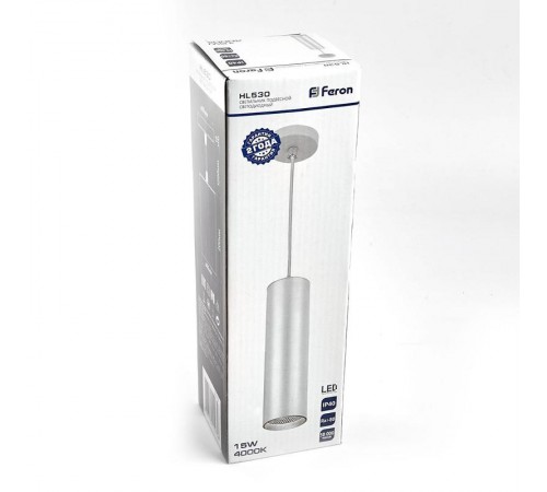 Светильник светодиодный декоративный бытовой HL530, 15W, 1350Lm, 4000K, 35 градусов, белый, на подвесе, D80*H200  32479  FERON