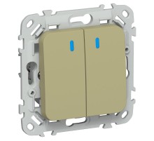 FLITE Выключатель 2-клавишный кнопочный с индикацией 10А ВС12-2-1-ФлО оливковый  FI-V24-1-10-1-K26  IEK