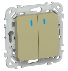 FLITE Выключатель 2-клавишный кнопочный с индикацией 10А ВС12-2-1-ФлО оливковый  FI-V24-1-10-1-K26  IEK
