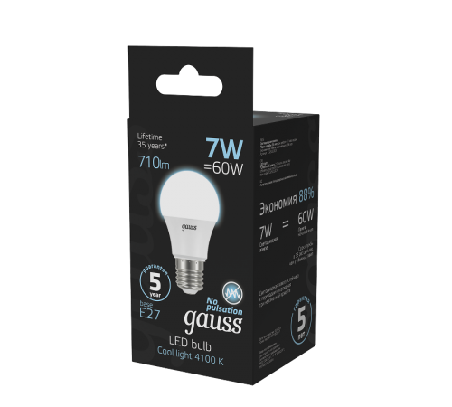 Лампа светодиодная LED 7Вт E27 220В 4100К A60  102502207  Gauss
