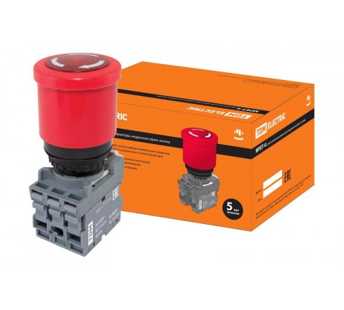 Кнопка грибовидная, возврат поворотом MPET4-10R в сборе d40мм 1з+1р красная  SQ0747-0030  TDM