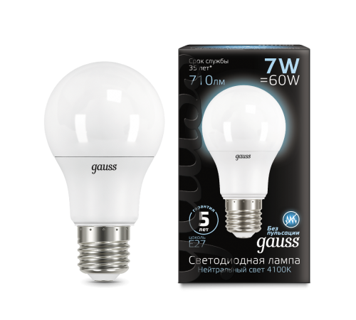 Лампа светодиодная LED 7Вт E27 220В 4100К A60  102502207  Gauss