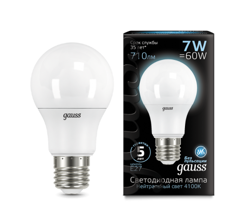 Лампа светодиодная LED 7Вт E27 220В 4100К A60  102502207  Gauss