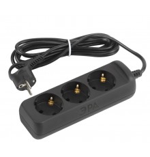 Удлинитель электрический UX-3e-3m-B с заземлением 3 розетки 3м ПВС 3x0,75мм2 10А черный  Б0057722  ЭРА