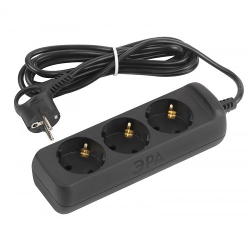 Удлинитель электрический UX-3e-5m-B с заземлением 3 розетки 5м ПВС 3x0,75мм2 10А черный  Б0057723  ЭРА