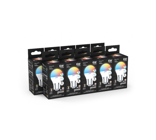Лампа светодиодная Шар G45 6W E27 RGBW+димирование LED 1/100  105102406  Gauss