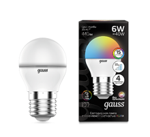 Лампа светодиодная Шар G45 6W E27 RGBW+димирование LED 1/100  105102406  Gauss