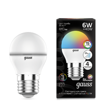 Лампа светодиодная Шар G45 6W E27 RGBW+димирование LED 1/100  105102406  Gauss