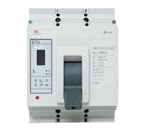 Выключатель автоматический AV POWER-5/3 1000А 70kA ETU6.2 AVERES  mccb-53-1000M-6.2-av  EKF