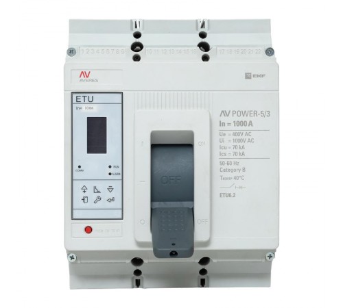 Выключатель автоматический AV POWER-5/3 1000А 70kA ETU6.2 AVERES  mccb-53-1000M-6.2-av  EKF