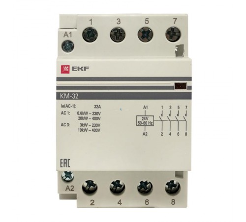 Контактор модульный КМ 32А 4NО (3 мод.) 24В АС PROxima  km-3-32-40-24v  EKF