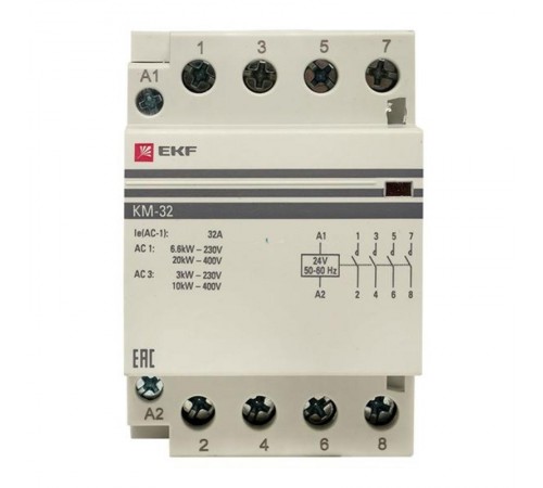 Контактор модульный КМ 32А 4NО (3 мод.) 24В АС PROxima  km-3-32-40-24v  EKF