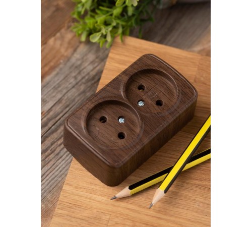 Розетка 2-местная ОП Минск 10А без заземления тёмное дерево EKF  EGR10-102-40  EKF