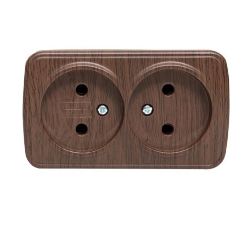 Розетка 2-местная ОП Минск 10А без заземления тёмное дерево EKF  EGR10-102-40  EKF