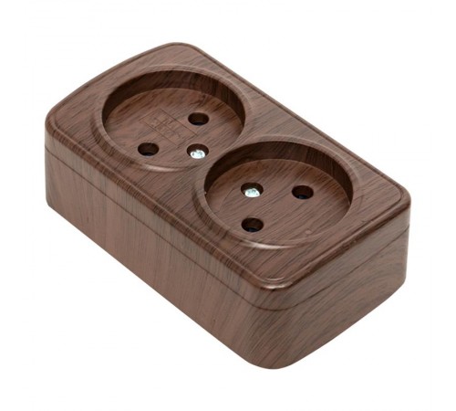 Розетка 2-местная ОП Минск 10А без заземления тёмное дерево EKF  EGR10-102-40  EKF