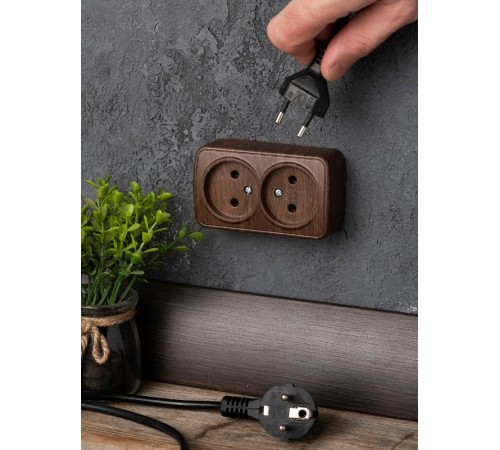 Розетка 2-местная ОП Минск 10А без заземления тёмное дерево EKF  EGR10-102-40  EKF