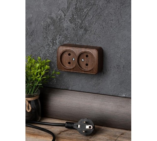 Розетка 2-местная ОП Минск 10А без заземления тёмное дерево EKF  EGR10-102-40  EKF