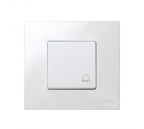 Simon 27 Выключатель 1-кл кнопочный с пиктограммой "звонок", 10А 250В, широкий модуль, S27, белый  27150-65  Simon