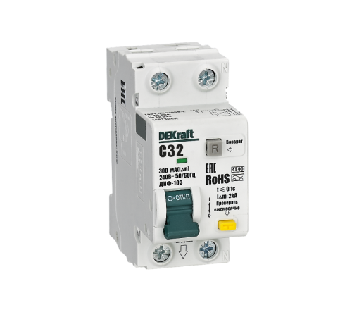Автоматический выключатель дифференциального тока АВДТ 1P+N 32А 300мА AC х-ка C ДИФ-103 4.5кА  16573DEK  DEKraft