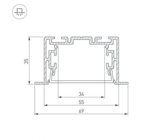 Профиль с экраном S2-LINIA69-F-2500 ANOD+OPAL (Arlight, Алюминий)  021177  Arlight