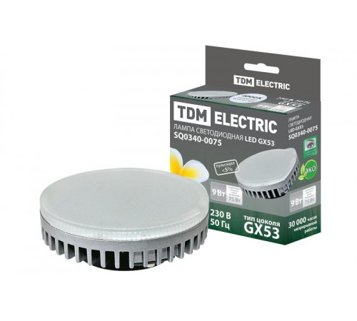 Лампа светодиодная LED 9Вт GX53 220В 4000К GX53 таблетка (плоский цилиндр)  SQ0340-0075  TDM
