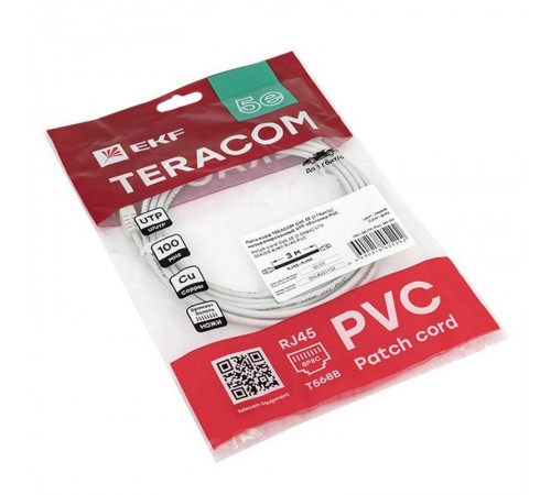 Патч-корд TERACOM PRO Cat.5E неэкранированный UTP оболочка PVC серый (3,0м)  TRP-5EUTP-PVC-3M-GY  EKF