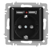 Розетка Intro Accent 6-410-05 , P+E Schuko со шторками, 16А-250В + 2хUSB, IP20, СУ, антрацит  Б0063698  Intro